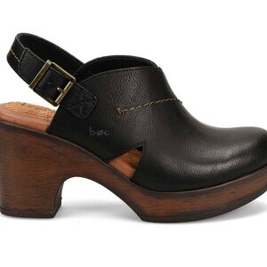 b.o.c. Women's Black Leather Mules with Wooden Heel New in Box